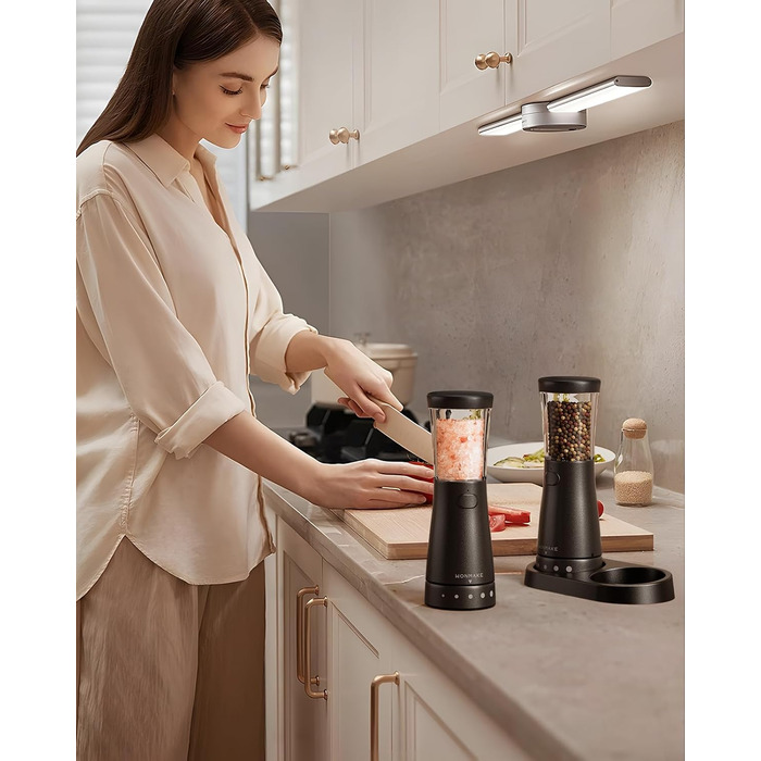 Salt and Pepper Grinder Electric 2-Piece Set with USB Rechargeable, Improved 4.5oz Large Capacity Spice Grinder Electric, Adjustable Coarseness with LED Light, Ideal for the Kitchen (Black/White)