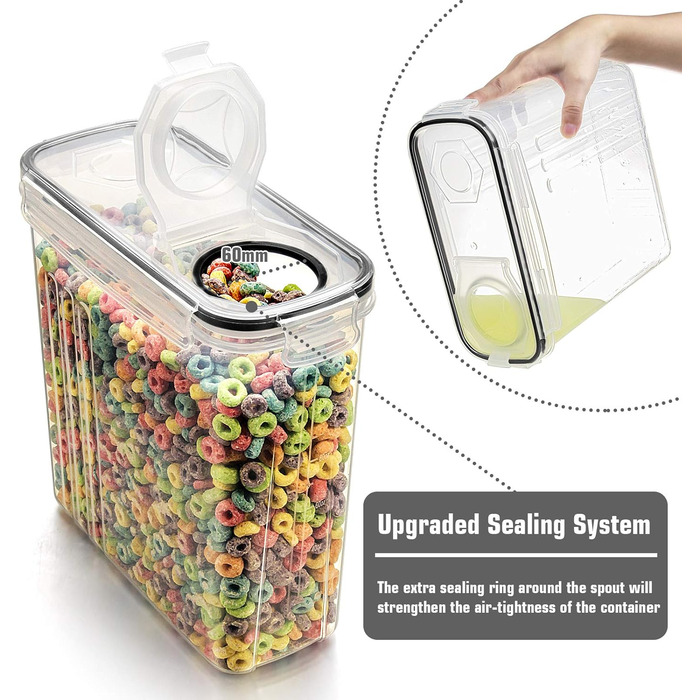 Wildone Freshness Containers, airtight, cereal storage containers for sugar, flour, snacks, baking supplies, leak-proof, with sealing lid, 4 pieces (4 l)
