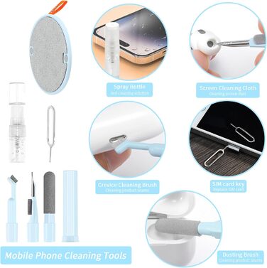 Набір для чищення 20-в-1 для AirPods, ноутбуків, телефонів, клавіатур – Професійний набір для очищення екранів з мікрофіброю, щітками, USB-відсмоктувачем Critin-20-in-1 blue