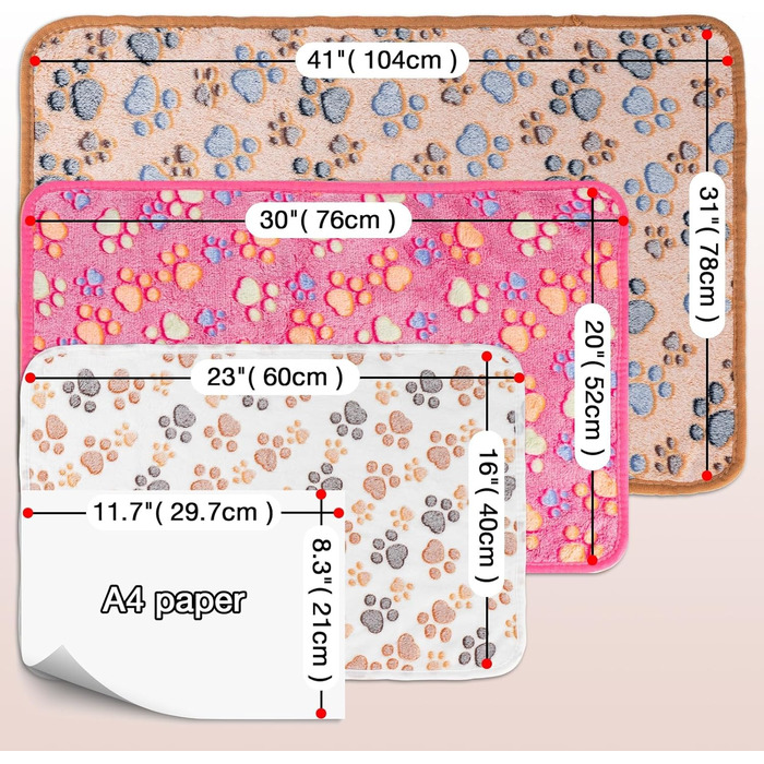 М'яка ковдра для собак та котів, 3 шт. - тепла, флісова, для собак середніх та маленьких порід (відбиток лапки)