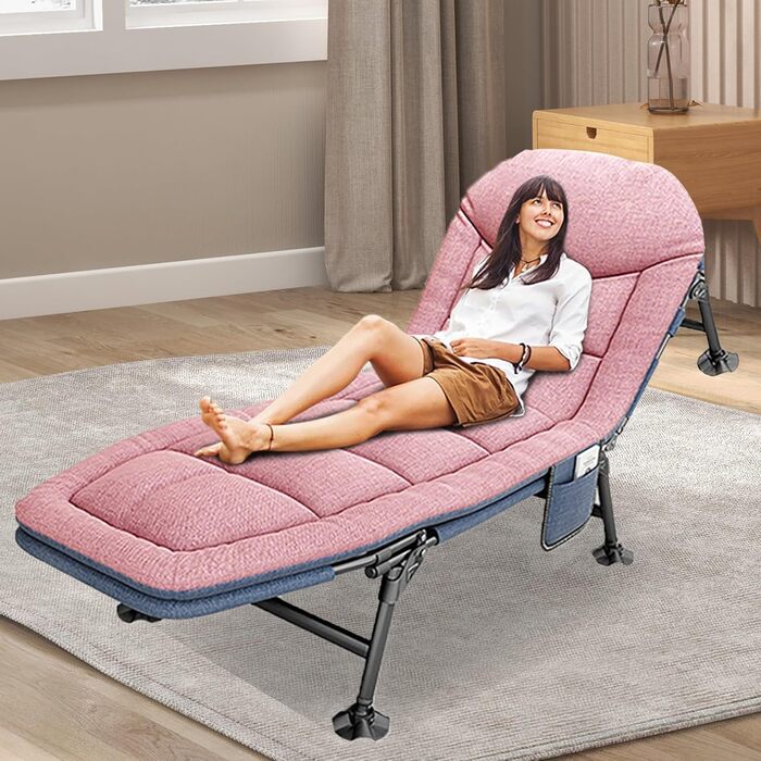 Розкладне ліжко-крісло для кемпінгу з матрацом, регульована спинка, 65x190x30 см, 1-місне, рожевий (2 шт.)
