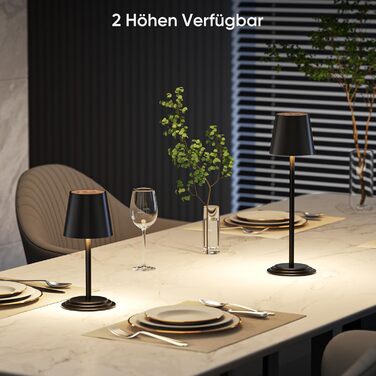 Настільна лампа бездротова акумуляторна 5200mAh, металева, з димером та регулюванням висоти, чорна з дерев'яними елементами для дому та кемпінгу