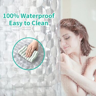 Шторка для душу OTRAKI 200x200 см, антигрибкова, EVA, прозора, без PVC, екологічна, з кільцями, водонепроникна, напівпрозора