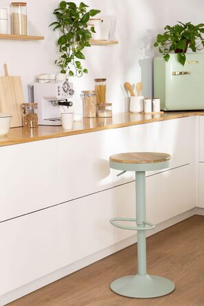 YOUNIKE Adjustable Bar Stools Set of 2 - Wooden Swivel Bar Height Stools with Footrest for Kitchen & Bar - Vintage Green