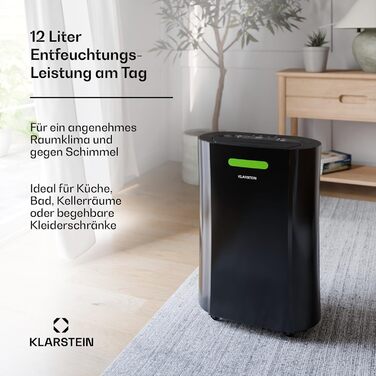 Електричний осушувач Klarstein AeroDry Smart 12 л - 12 л/день, Wi-Fi, керування через додаток/Alexa, LED дисплей, фільтр вугілля, для приміщень до 18 м²
