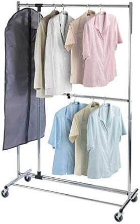 WENKO Clothes Rack, Folding, Clothes Storage with Adjustable Clothes Rail and Wheels, Plastic/Metal, 88 x 100-168 x 11-49 cm, Chrome/Grey (188 x 49 x 116 cm)