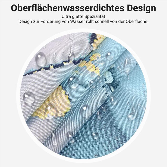 Штора для ванної кімнати 180x200 см, антигрибкова, водовідштовхувальна, поліестер, з кільцями (Світло-блакитний мармур)