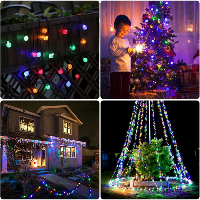 Сонячна гірлянда для вулиці, 60 LED, 13.2м, 8 режимів, IP65, тепле світло. Декорація для балкона, тераси, саду, ялинки.