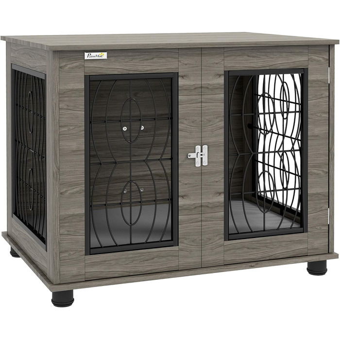 Клітка для собак PawHut з замком, подушкою та столиком, 80 x 56 x 63 см, сірий колір