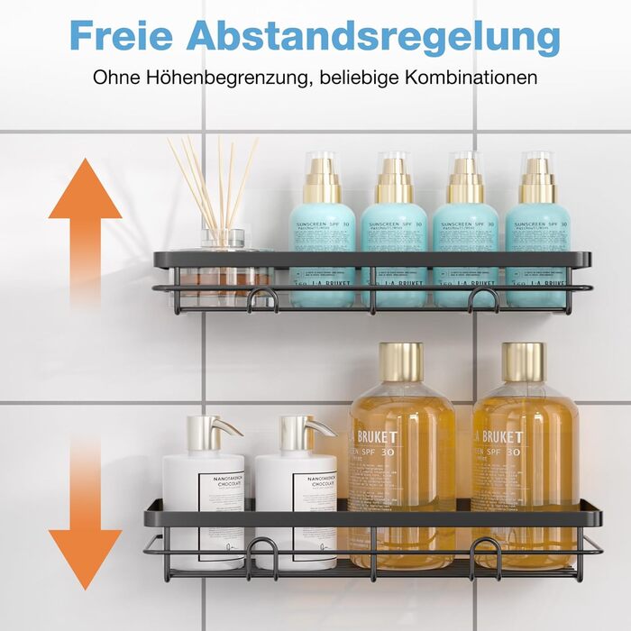 Поличка для душу без свердління, 5 шт. Органайзер для ванної кімнати, кутова поличка для душу з гачками, самоклеюча поличка для ванної та кухні (Чорний)