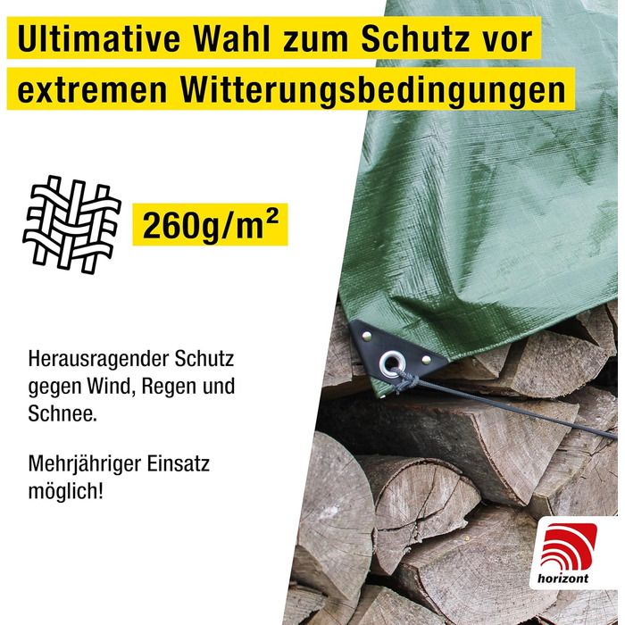 Waterproof tarpaulin 260g/m² 8x10m with tear-resistant eyelets, sandbox and pool cover, woven tarpaulin for car, motorcycle, bicycle - Windproof cover for outdoor use, green