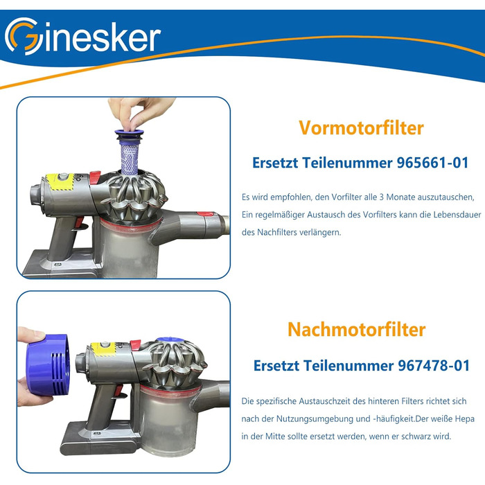 Фільтри для пилососа Dyson V7 V8: комплект 2 HEPA-фільтри після двигуна та 2 попередні фільтри. Оригінальні DY-96566101, DY-96747801