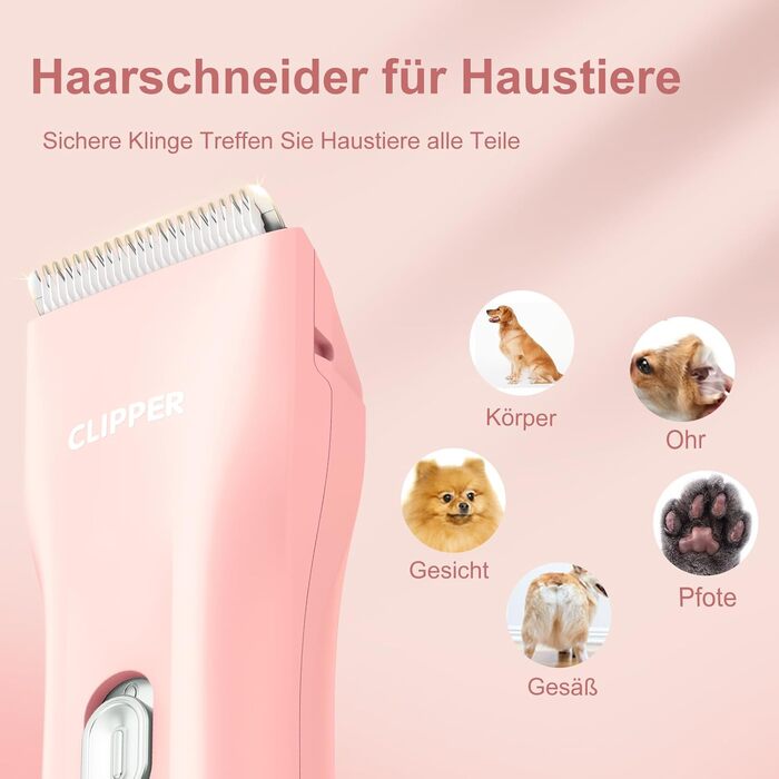 Професійна машинка для стрижки собак з густим хутром, бездротовий набір для грумінгу котів та собак, акумуляторна машинка для стрижки собак, котів, кроликів (Рожева)