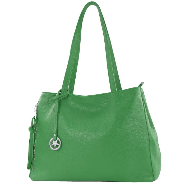 Сумка жіноча шкіряна Modamoda T205 шопер ручної роботи, Італія (листова зелень)