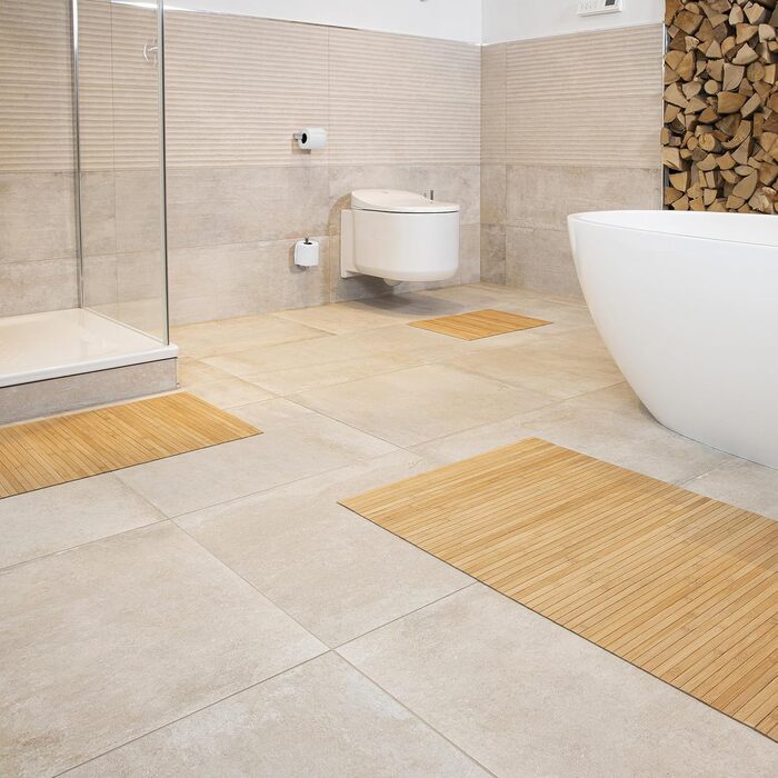 Bamboo Bath Mat Set - 3 Piece Non-Slip Bath Rugs | Natural Wood Bath Mat for Bathroom