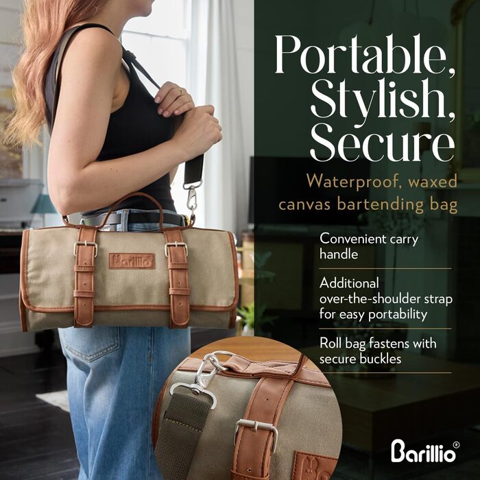 Набір бармена Barillio 17 предметів з кейсом з вощеного канвасу, професійний барний аксесуар для дому та кафе