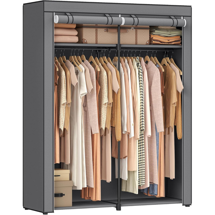 SONGMICS Storage Cabinet, Portable, with Hanging Rod, Foldable, Wardrobe, Bedroom, Office, 140 x 43 x 174 cm, Grey RYG02GY