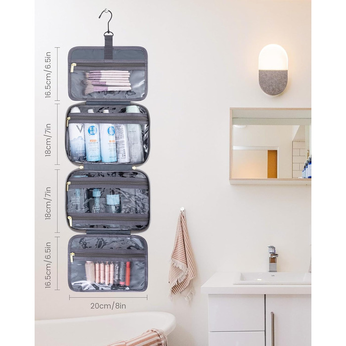 Чоловіча/Жіноча косметичка OVEVOOK водонепроникна для підвішування з гачками, велика з відділенням для прикрас (Сірий, M-Update)