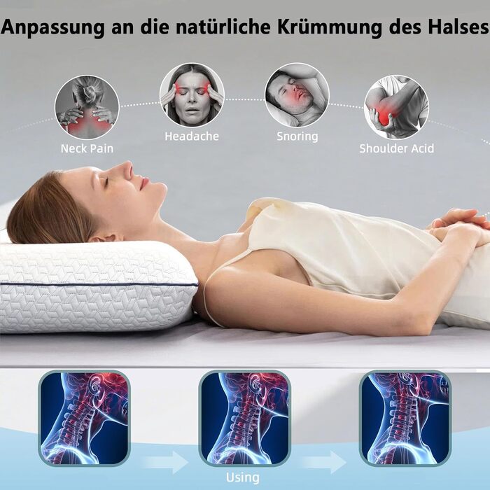 Ортопедична подушка для шиї та голови Classic з ефектом пам'яті (Memory Foam), ергономічна, середньої та високої жорсткості, з дихаючим знімним чохлом, сіра