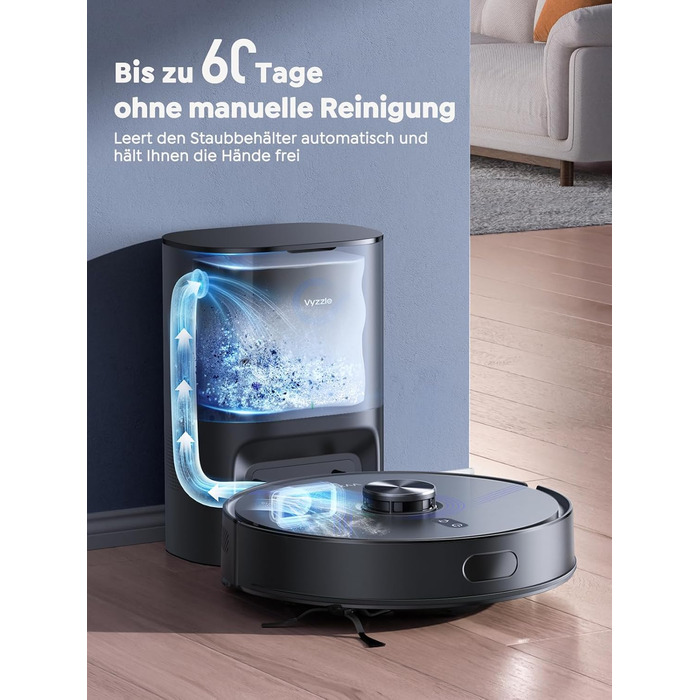 Робот-пилосос Vyzzle з функцією миття 5500 Pa, станція самоочищення 3.5L, для шерсті тварин, твердих підлог та килимів, керування через додаток, голосове керування Alexa та Google Assistant (чорний)