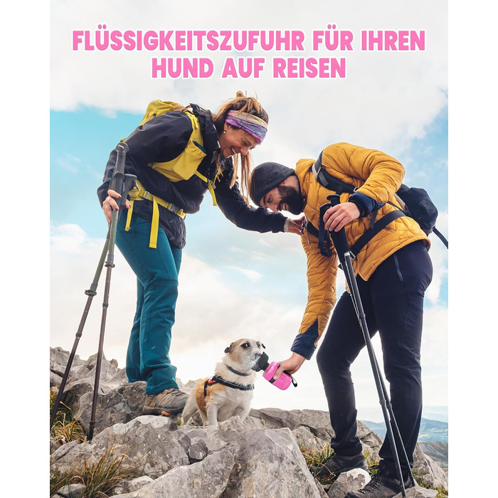 Складана пляшка для води для собак Lesotc 520мл, рожева, для прогулянок, подорожей та кемпінгу