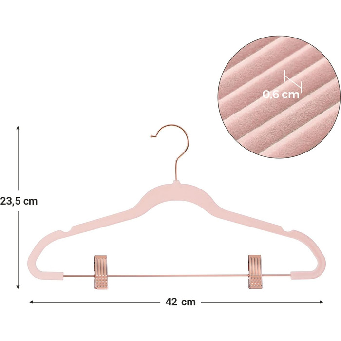 SONGMICS Clothes Hangers, 24 Pack, 42 cm, Clothes Hangers with Adjustable Clamps and Gold-Colored Hooks, Non-Slip, Space-Saving, for Skirts, Light Pink CRF14PK24, Standard, Pink (Light)