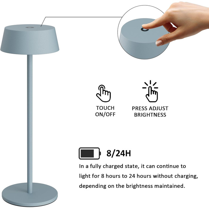LED акумуляторні настільні лампи K-Bright (2 шт.), тепле біле світло 3000K, димування, для дому та саду (блакитний, 1 шт.)