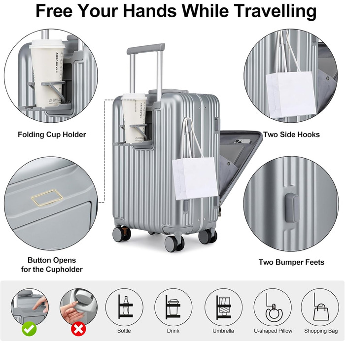 Чемодан-валіза Sea Choice 2 в 1 (55/78 см) з TSA замком та тримачем для напоїв, зелений