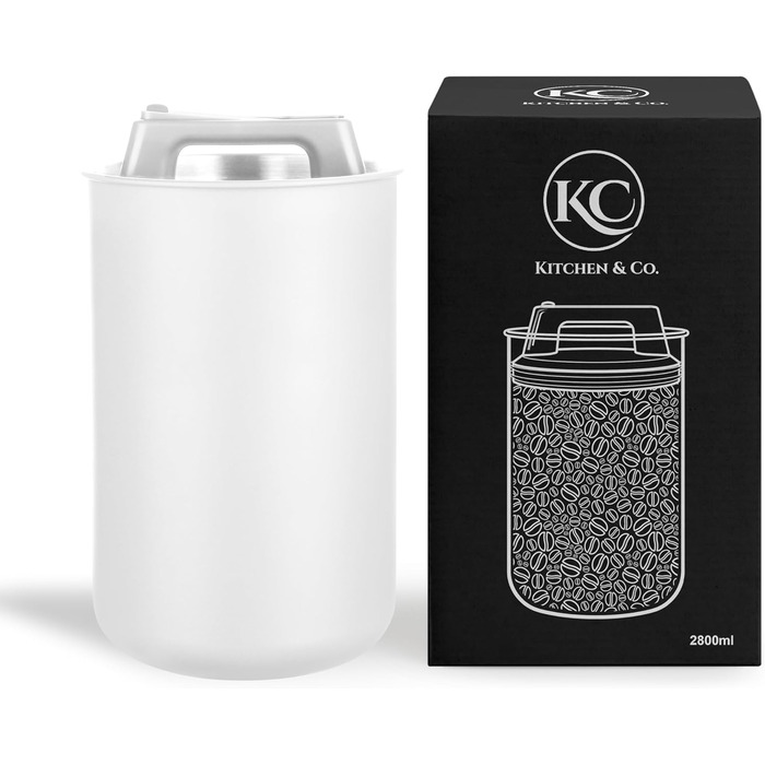 Контейнер для кави KC Kitchen & Co. на 1 кг, нержавіюча сталь, вакуумний клапан, 2800 мл, матовий білий