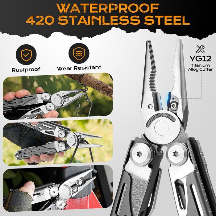Мультитул BIBURY 19 в 1 з нержавіючої сталі: мультиінструмент з плоскогубцями, ножем, ножицями, викрутками. Ідеальний подарунок для чоловіків для відпочинку на природі, кемпінгу та ремонту.