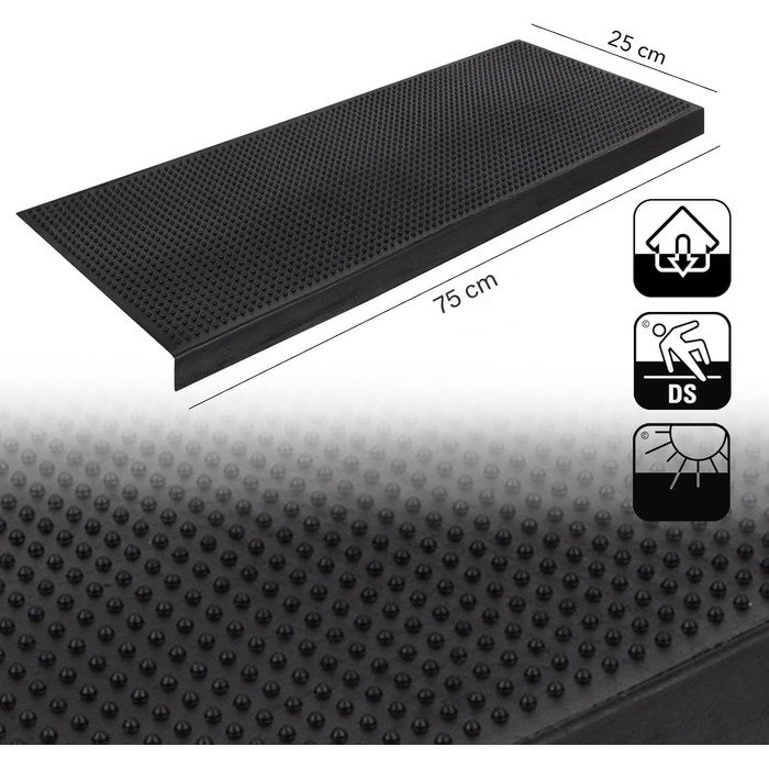 Rubber Threshold Ramps - Non-Slip Transition Mats for Indoor/Outdoor Use - 5 Piece Set - Various Designs - 25x75cm (Santiago)