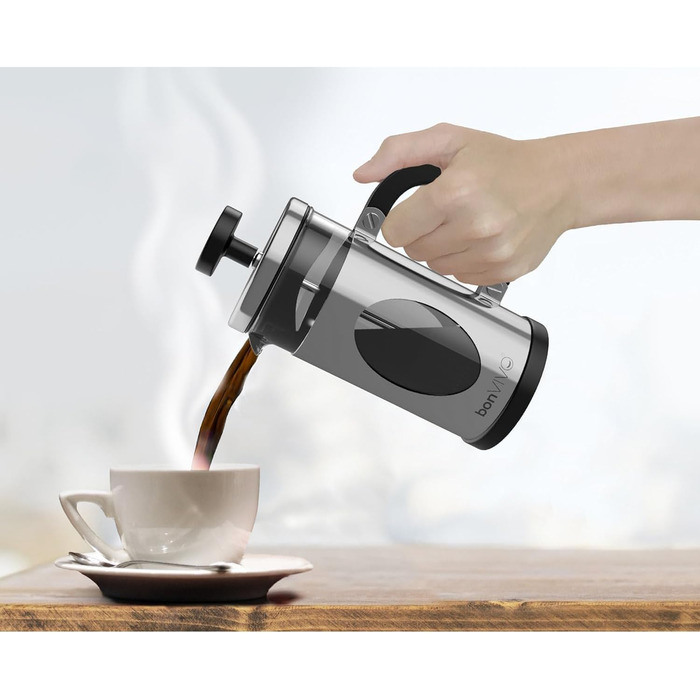 Френч-прес для кави, 3 чашки, кавоварка з мідним декором, скляна колба, фільтр з нержавіючої сталі, прес для кави, сріблястий