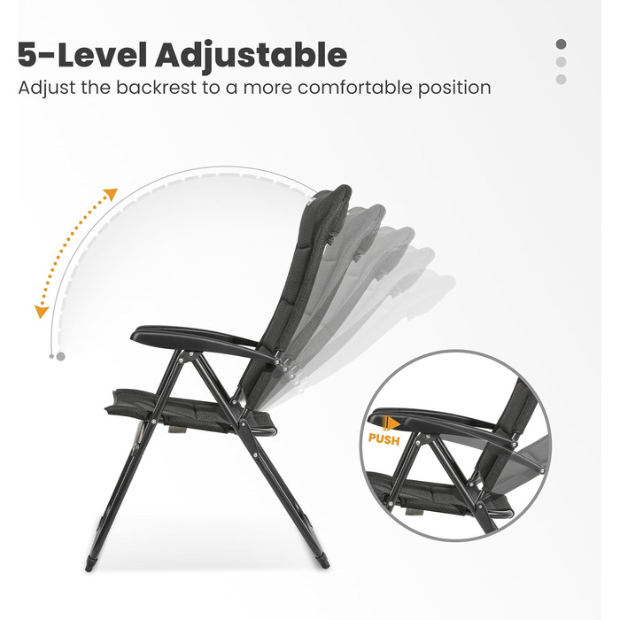 Крісло для кемпінгу Homecall складне, 150 кг, з високою спинкою, для саду, балкону, риболовлі, чорне