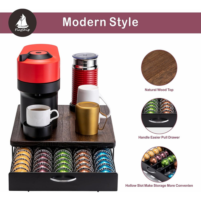 Підставка для капсул Nespresso Vertuo з дерев'яною кришкою - 50 капсул