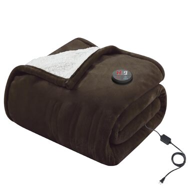 Електрична ковдра GOTCOZY 130x180 см з 10 режимами нагріву та таймером, коричнева, пральна