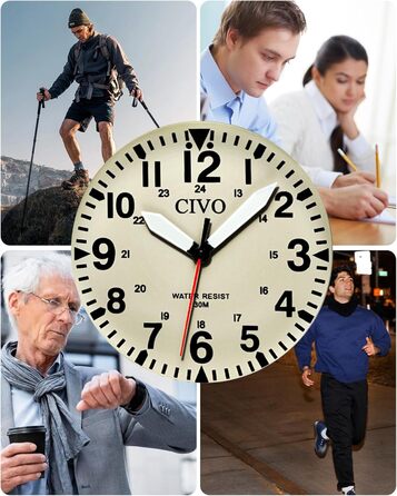 Чоловічий годинник CIVO: водостійкий, аналоговий кварц, великі цифри, світловий, військовий стиль, спортивний, для активного відпочинку, легкий у читанні, з шкіряним ремінцем, колір: коричневий