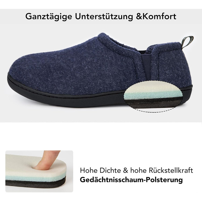 Чоловічі халапи з штучної вовни Snug Leaves з піною Memory Foam, антиковзаючі, теплі, з штучним Sherpa, з еластичними вставками (46/47 EU, темно-синій)