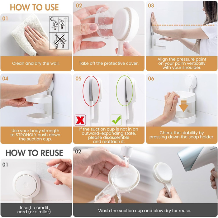 Тримач для мила LEVERLOC з піддоном, 3 кг, настінний, без свердління, з присосками, для ванної кімнати та кухні, білий, 2 рівні