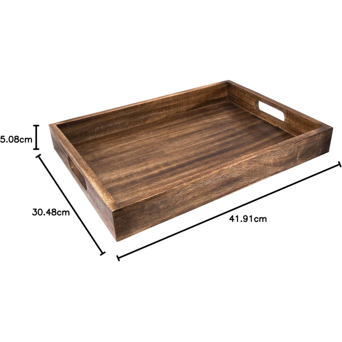 GoCraft Handcrafted Classic Wooden Tray - Large 16.5-inch Mango Wood Serving Tray with Handles - Elegant Kitchen & Dining Accessory - Ideal for Breakfast in Bed, Coffee, Tea