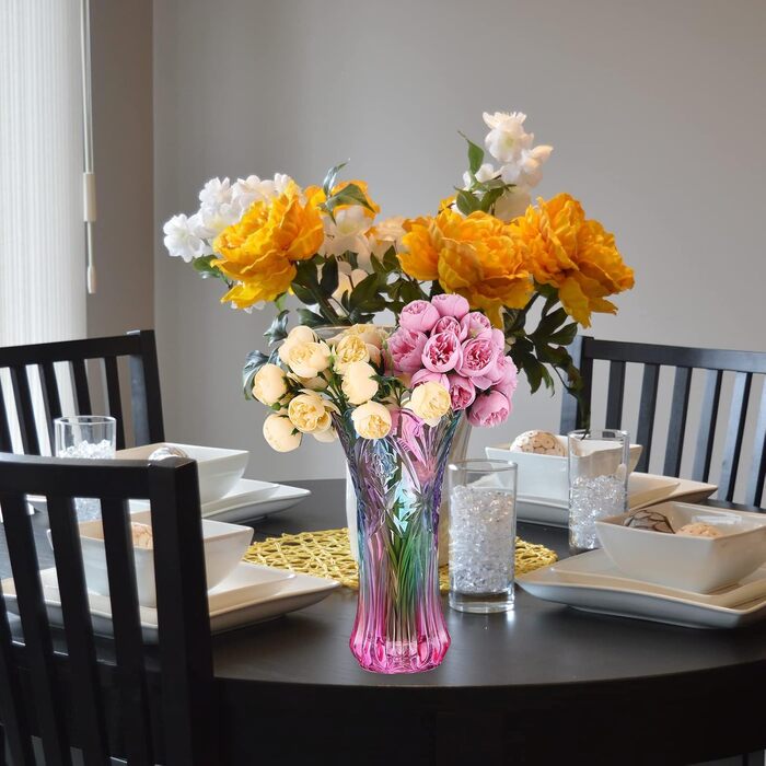 Ваза Gatuida: скляна ваза для декору, сучасний дизайн, кольорова скляна ваза, ваза-радуга, рожева ваза для стильного декору столу, весілля та дому