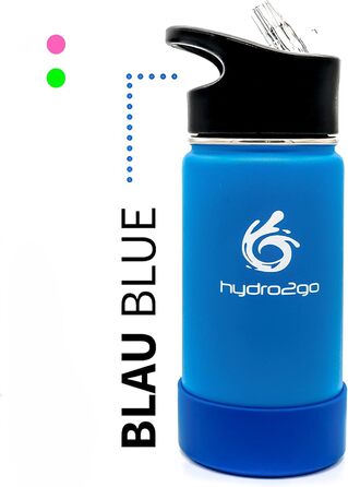Stainless Steel Kids Water Bottle - BPA-Free Thermos Flask with 2 Leak-Proof Caps (Straw & Sport) - 350ml (Sky Blue)