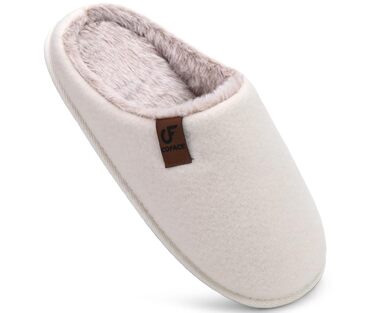 COFACE Халаці домашні жіночі з фетру, теплі, зручні, пухнасті, з м'якою підкладкою, з антиковзною гумовою підошвою для дому та вулиці (Бежево-білий, 41 EU)