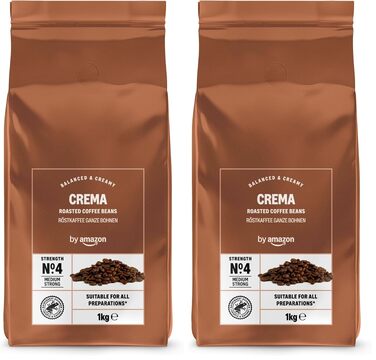 Кава в зернах Amazon Espresso Crema, 100% Арабіка, середній обсмаження, 2 кг (2 упаковки по 1 кг)