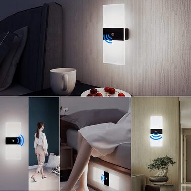 LED настінний світильник VOMI з датчиком руху, акумуляторний, бездротовий, USB зарядка, 4000mAh, для коридору та сходів, 2 білих світлодіодів, 6000K