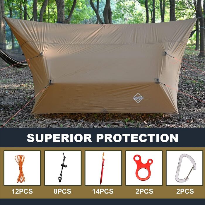 Onewind Hammock Tarp - Versatile Camping Shelter, Ultralight Rain Fly with Doors, XXL Size for Winter Bushcraft & Tent Use - Complete Kit