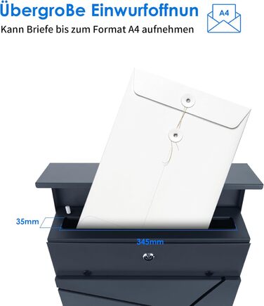 Поштовий ящик Bobodeco Dreispitz антрацит RAL 7016 з оглядовим вікном та газетницею, замок