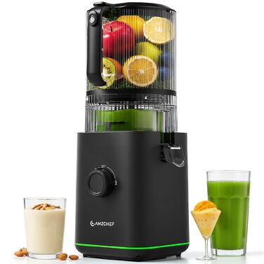 Центрифужна соковижималка AMZCHEF 600W з широким завантажувальним отвором 155 мм для цілих овочів та фруктів, чорна