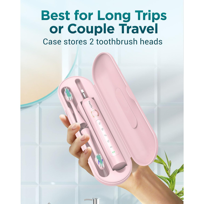 Електрична звукова зубна щітка для дорослих та дітей, 8 насадок, 5 режимів, водонепроникна IPX7, рожева