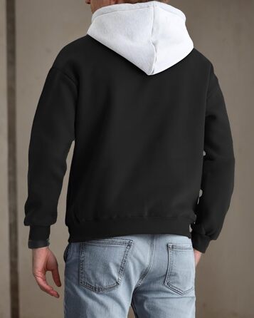 Чоловічий худі з капюшоном, довгим рукавом, вітровка, блоковий колір, чорний (XL)