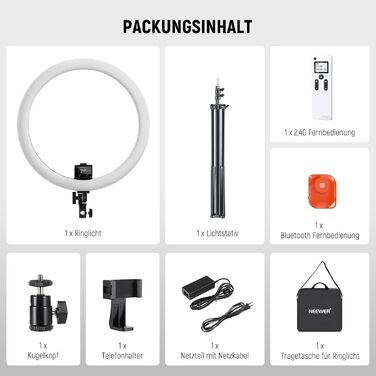 NEEWER Кольцеве світло 20 дюймів LED з триподом та тримачем для телефону, 44 Вт, 3200K-5600K, з акумулятором, USB-живлення для макіяжу, тату, вій, YouTube, TikTok, відеозйомки (SRP18-2.4G)